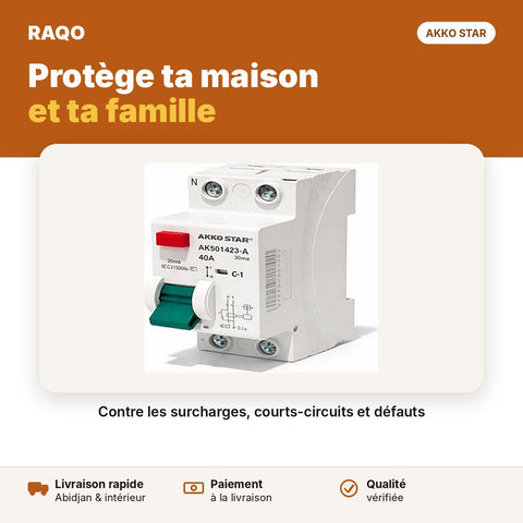 Interrupteur différentiel monophasé 2P 40A 30mA | Akko Star - RAQO
