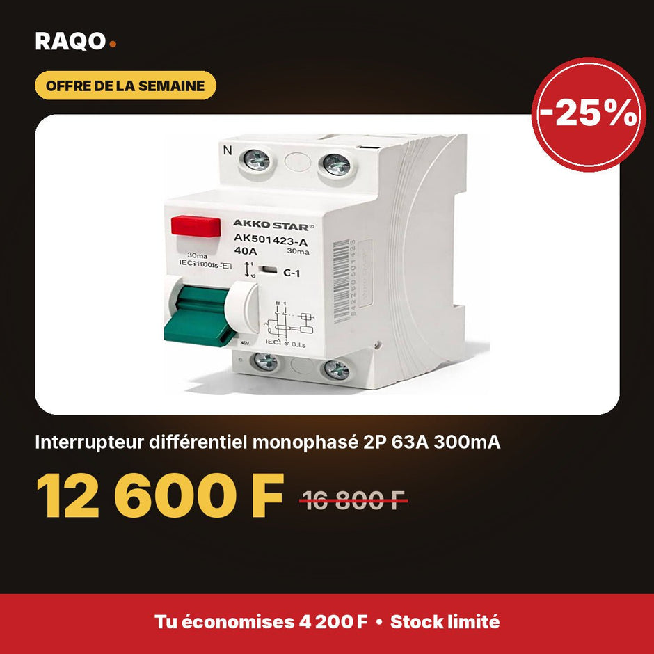 Interrupteur différentiel monophasé 2P 63A 300mA | Akko Star - RAQO