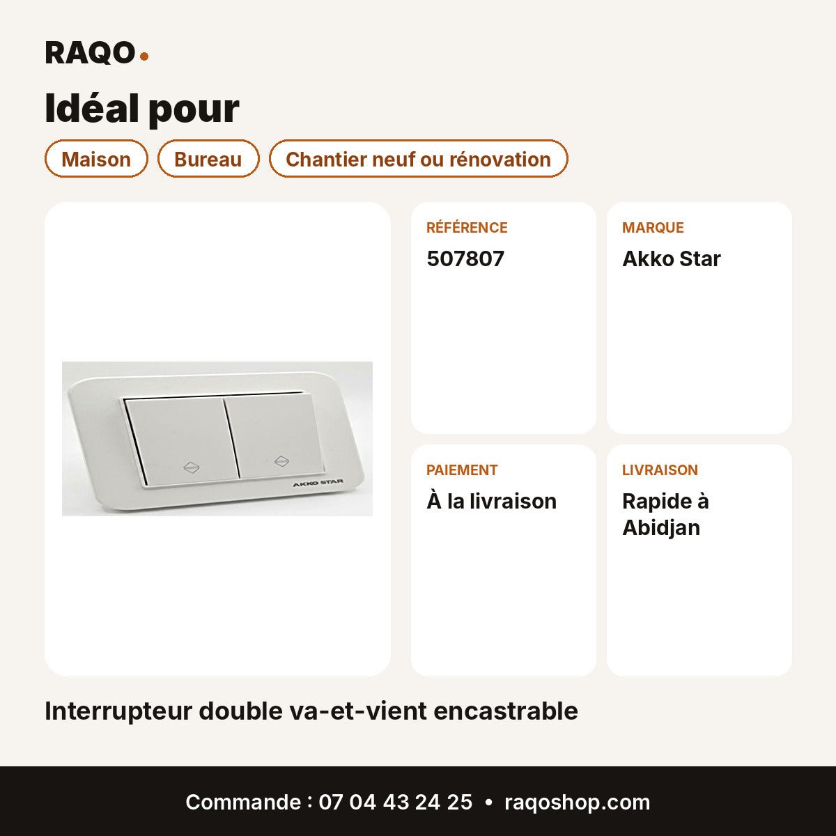 Interrupteur double va-et-vient encastrable | Akko Star - RAQO