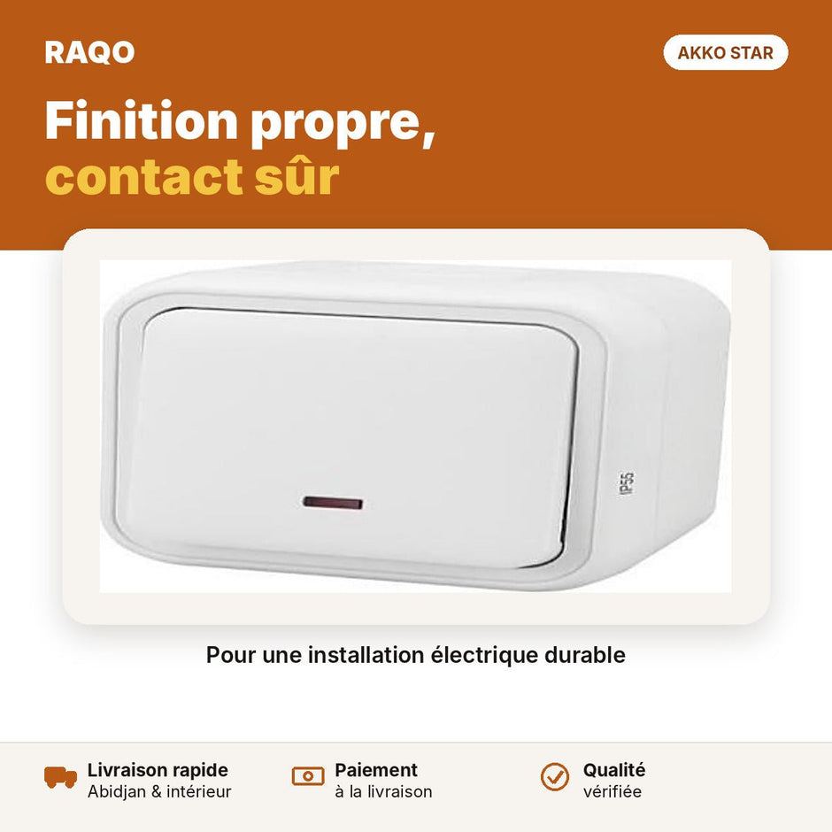 Interrupteur simple étanche en saillie avec voyant lumineux | Akko Star - RAQO
