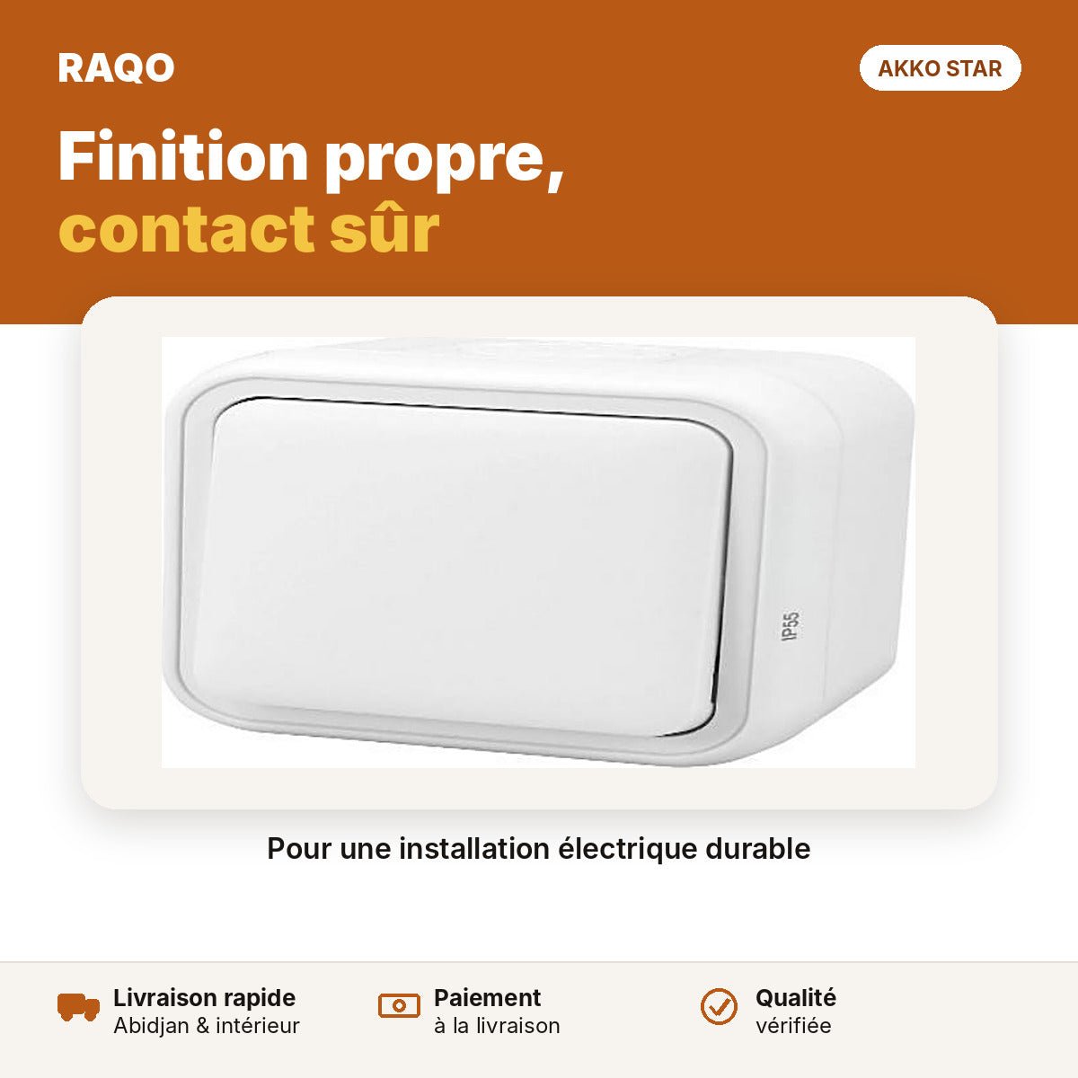 Interrupteur simple va-et-vient étanche en saillie | Akko Star - RAQO