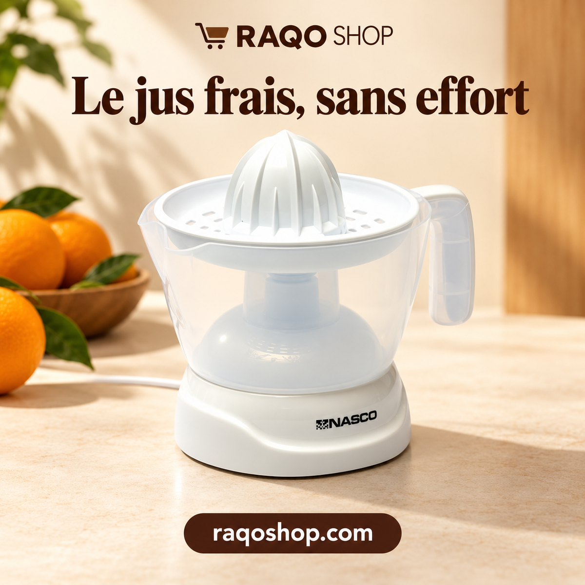 Nasco JE3000-GS — RAQO Shop — Le jus frais, sans effort — vue trois-quarts