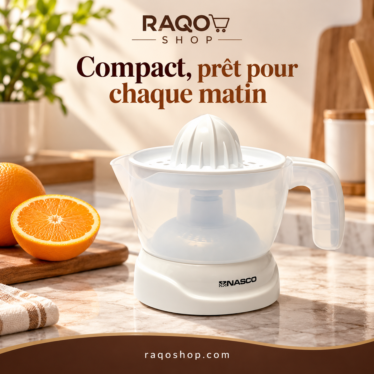 Nasco JE3000-GS — RAQO Shop — Compact, prêt pour chaque matin — mise en scène cuisine