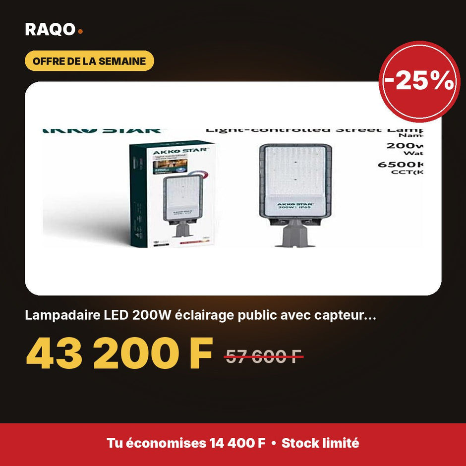 Lampadaire LED 200W éclairage public avec capteur crépusculaire – 6500K | Akko Star - RAQO