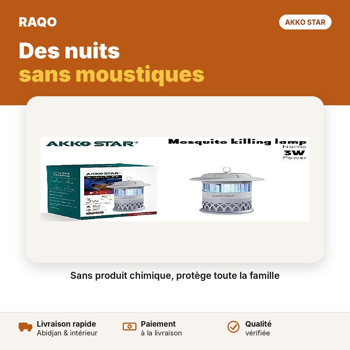 Lampe anti-moustiques UV 3W | Akko Star - RAQO