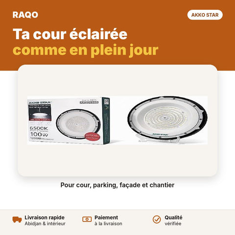 Lampe industrielle LED UFO 100W – lumière blanche 6500K | Akko Star - RAQO