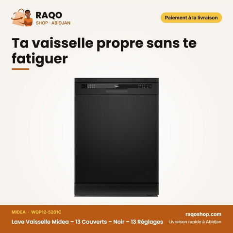 Lave Vaisselle Midea – 13 Couverts – Noir – 13 Réglages | WQP12-5201C - RAQO