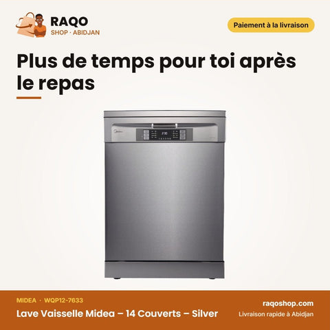 Lave Vaisselle Midea – 14 Couverts – Silver – 8 Programmes de Lavage | WQP12-7633 - RAQO