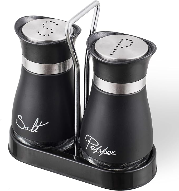 Lonffery Lot de 2 salière et poivrière en acier inoxydable avec bouteille en verre pour table - RAQO