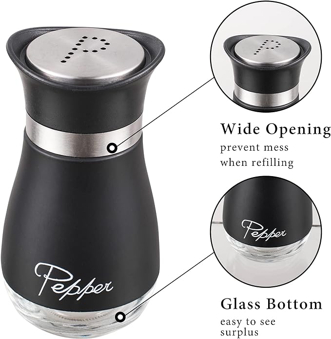 Lonffery Lot de 2 salière et poivrière en acier inoxydable avec bouteille en verre pour table - RAQO