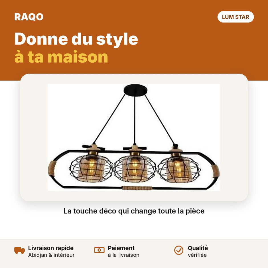 Lustre 3 têtes cages métal noir et or E27 – 700 mm - RAQO