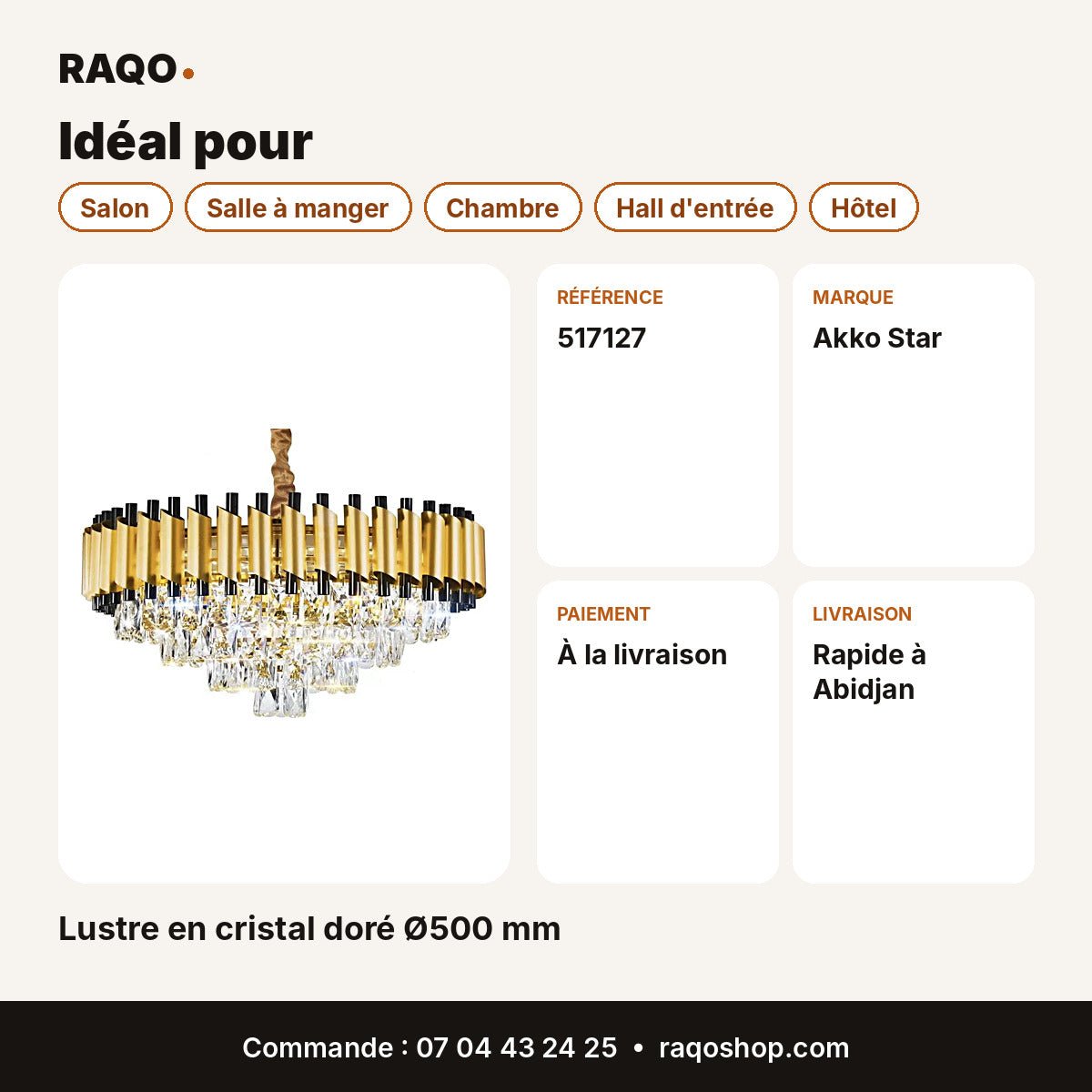 Lustre en cristal doré Ø500 mm | Akko Star - RAQO