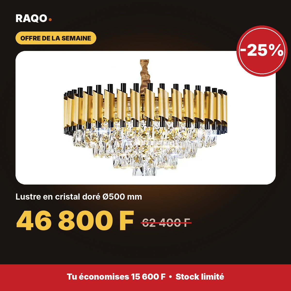 Lustre en cristal doré Ø500 mm | Akko Star - RAQO