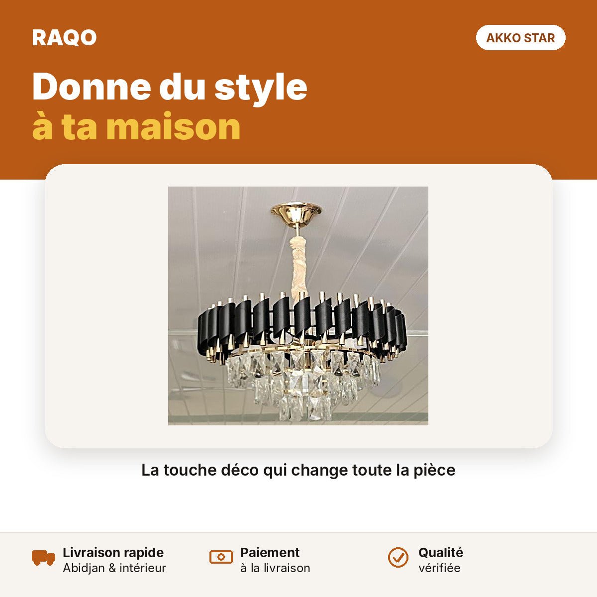 Lustre en cristal noir et doré Ø500 mm | Akko Star - RAQO