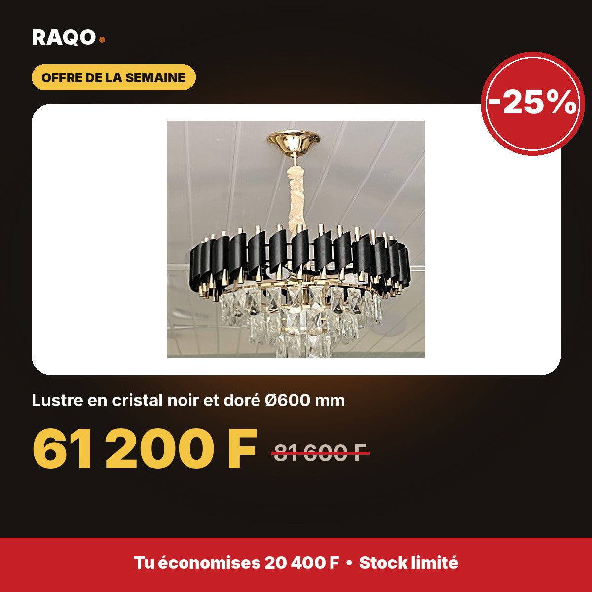 Lustre en cristal noir et doré Ø600 mm | Akko Star - RAQO