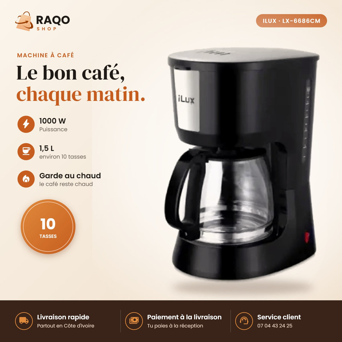 Machine à Café iLUX – 1000 W – 1,5 L - RAQO
