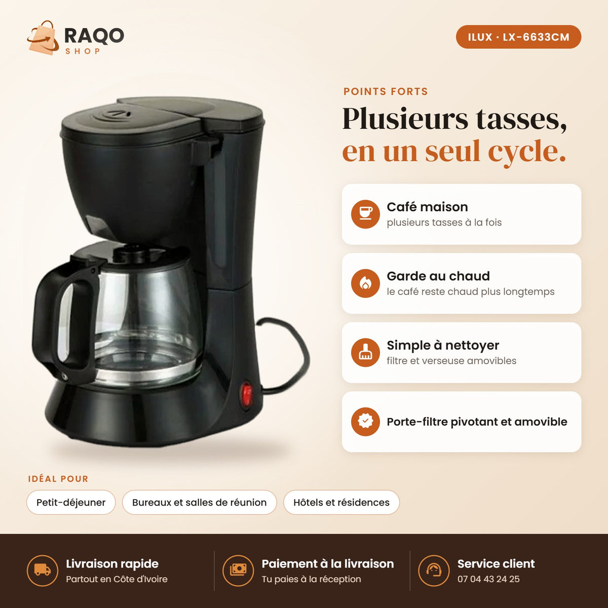 Machine à Café iLUX – 600 W – 0,6 L - RAQO (points forts)