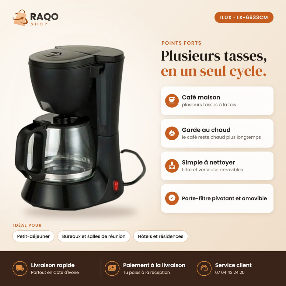 Machine à Café iLUX – 600 W – 0,6 L - RAQO (points forts)
