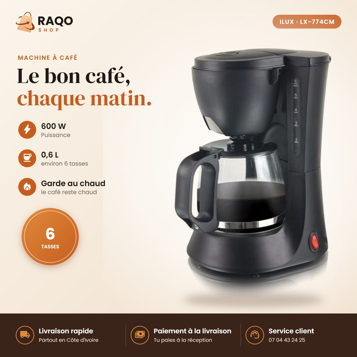 Machine à Café iLUX – 600 W – 0,6 L - RAQO