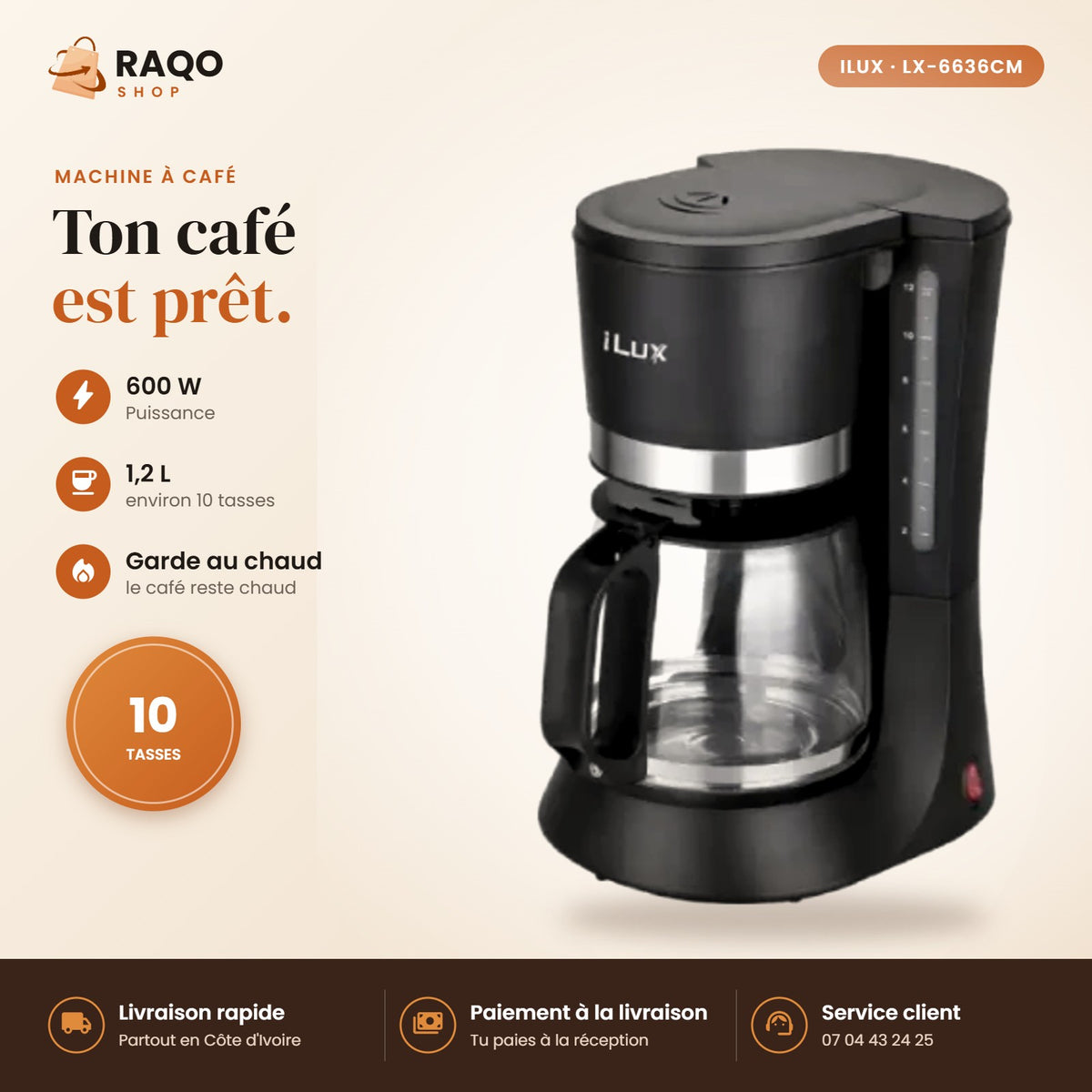 Machine à Café iLUX – 600 W – 1,2 L - RAQO