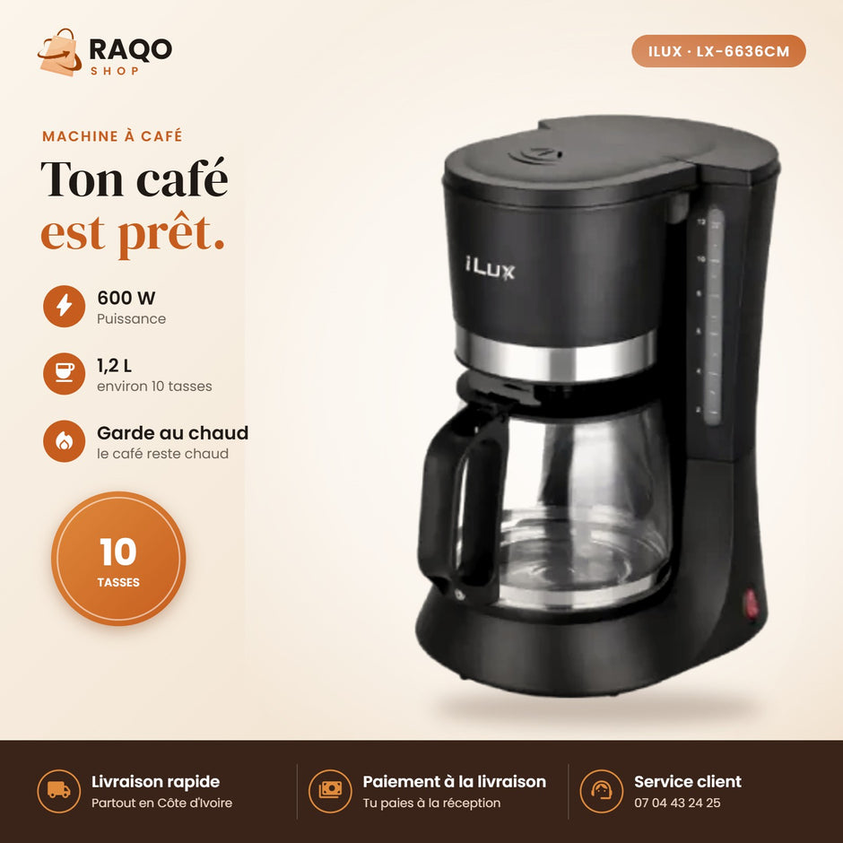Machine à Café iLUX – 600 W – 1,2 L - RAQO