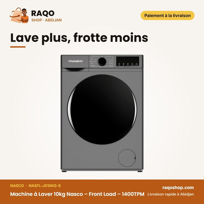 Machine à Laver 10kg Nasco – Front Load – 1400TPM – Add Wash | NASFL-JS10KG-S