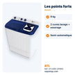 Machine à laver 2 cuves ATL 9kg semi-automatique – ATLWM-XPB90 - RAQO