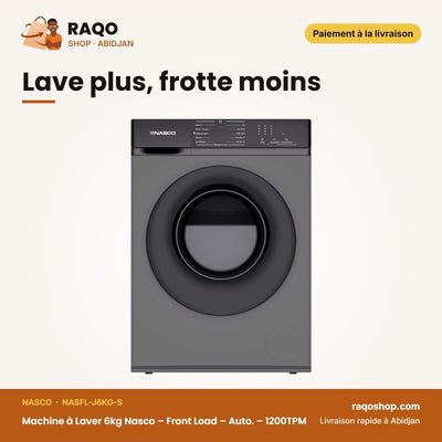 Machine à Laver 6kg Nasco – Front Load – Auto. – 1200TPM | NASFL-J6KG-S
