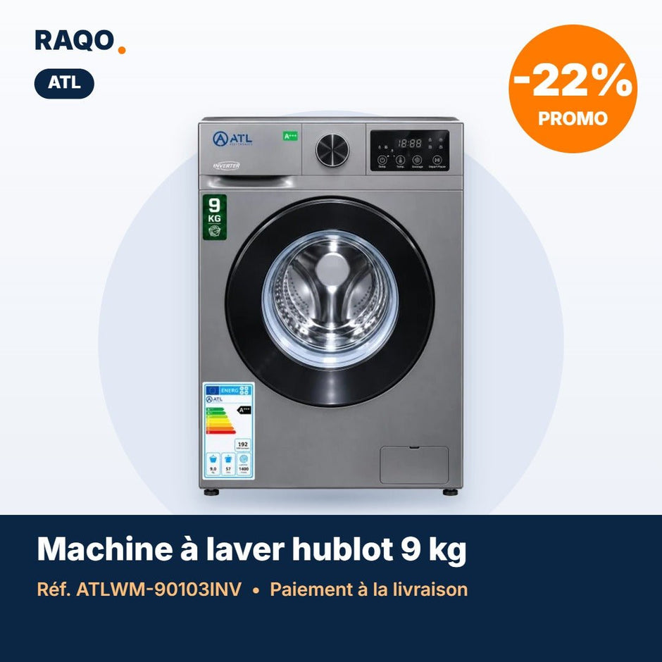 Machine à laver hublot ATL 9kg Inverter 1200 tr/min – ATLWM-90103INV - RAQO