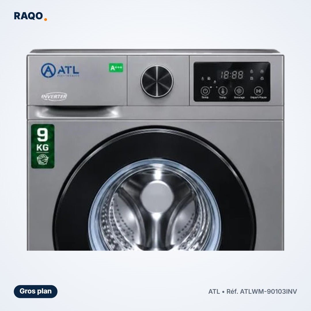 Machine à laver hublot ATL 9kg Inverter 1200 tr/min – ATLWM-90103INV - RAQO