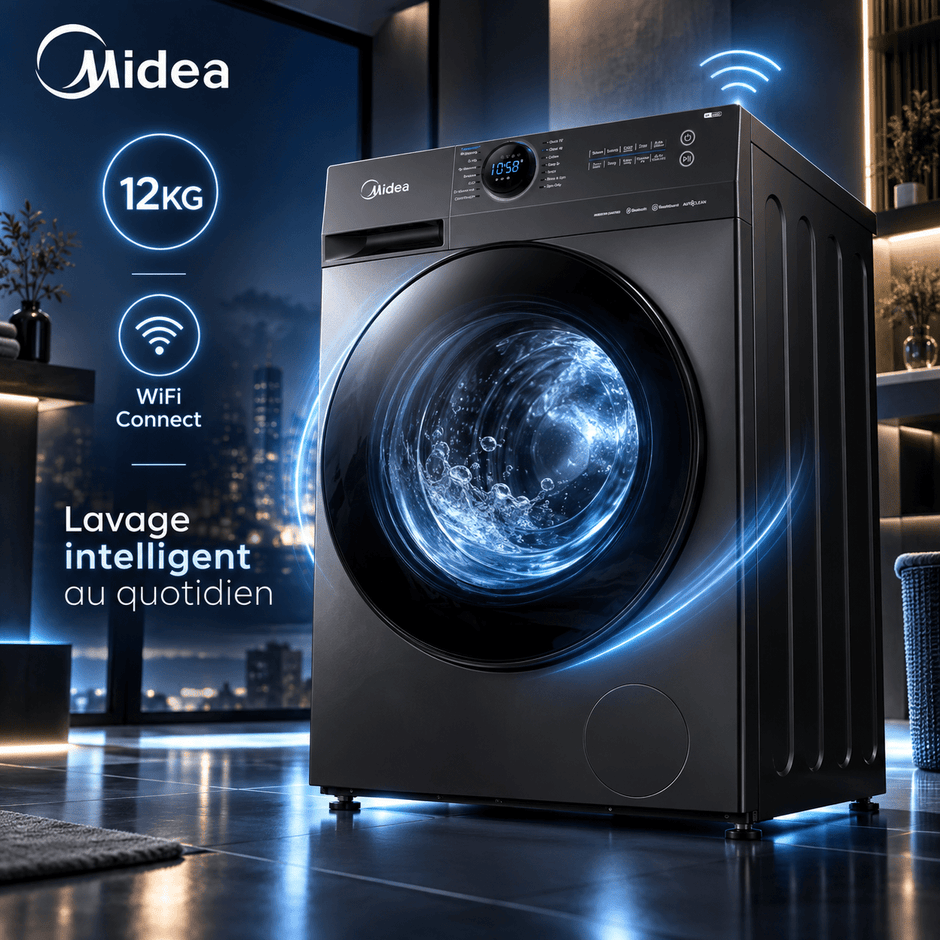 Machine à Laver Midea 12 kg Front Load Inverter – MF200W120WB/T - RAQO