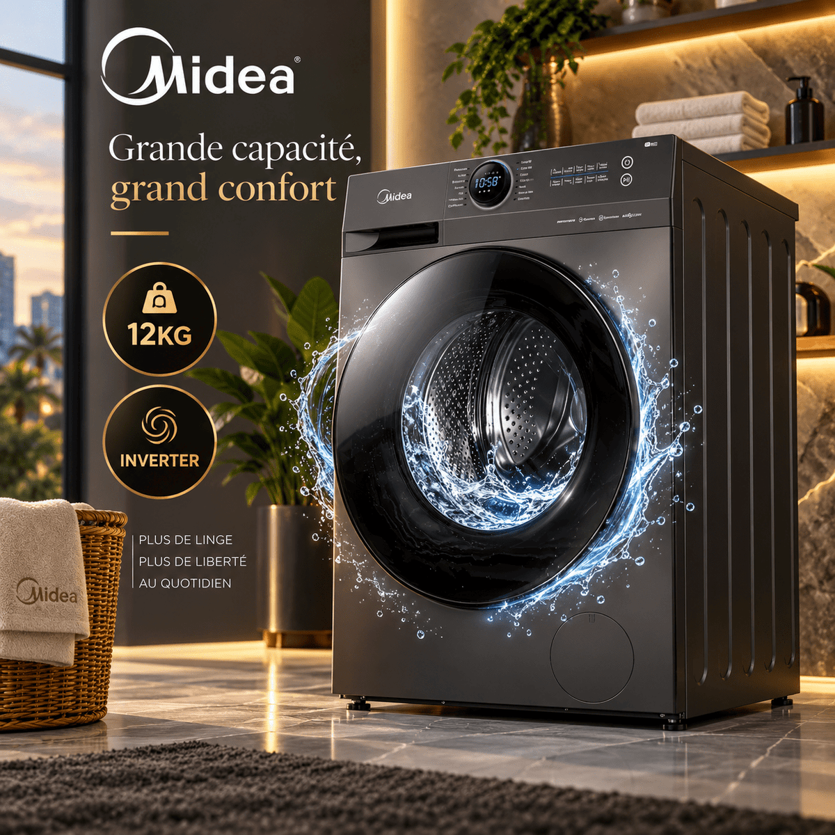 Machine à Laver Midea 12 kg Front Load Inverter – MF200W120WB/T - RAQO