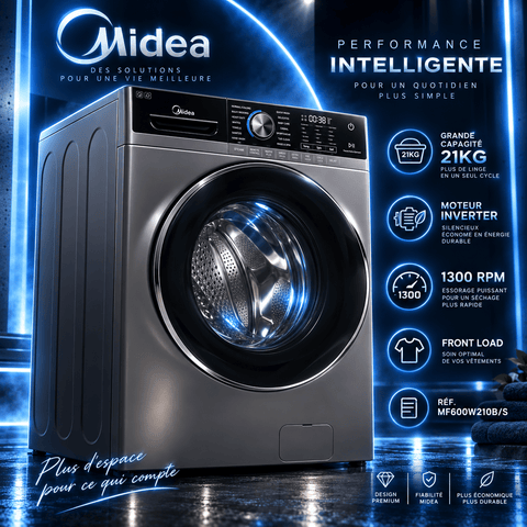 Machine à Laver Midea 21 kg Front Load Inverter – MF600W210B/S - RAQO