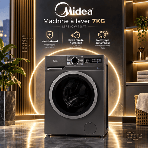 Machine à Laver Midea 7 kg Front Load HealthGuard – MF110W70/T - RAQO