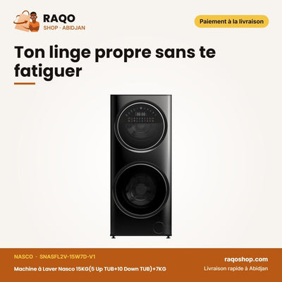 Machine à Laver Nasco 15KG(5 Up TUB+10 Down TUB)+7KG Séchagedown Tub – Gris | SNASFL2V-15W7D-V1