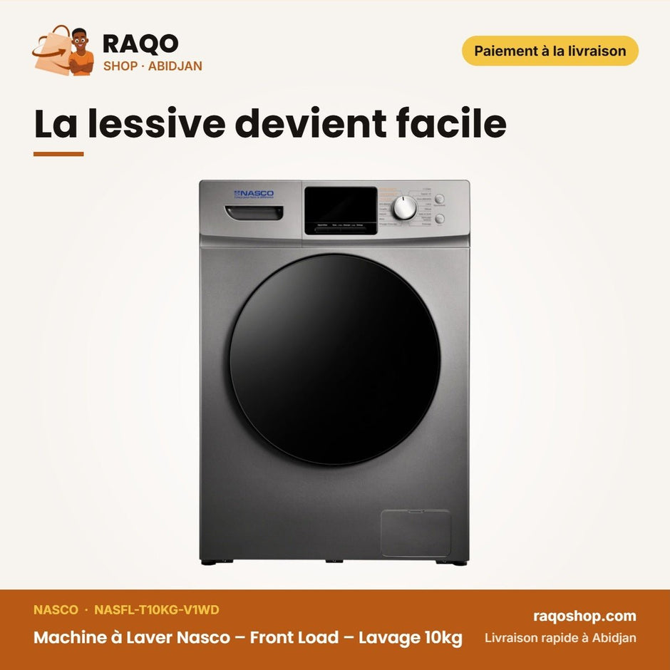 Machine à Laver Nasco – Front Load – Lavage 10kg – Séchage 7kg | NASFL-T10KG-V1WD - RAQO