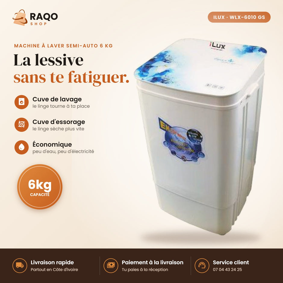 Machine à Laver Semi-Automatique iLUX – 6 kg - RAQO