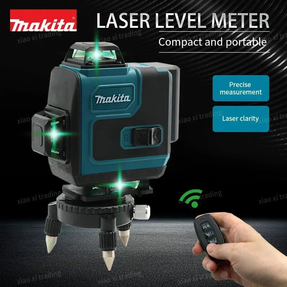 Alloyman Niveau laser 16 lignes AVEC TREPIED auto-nivelant 4 x 360 ° laser vert avec 2 piles au lithium rechargeables