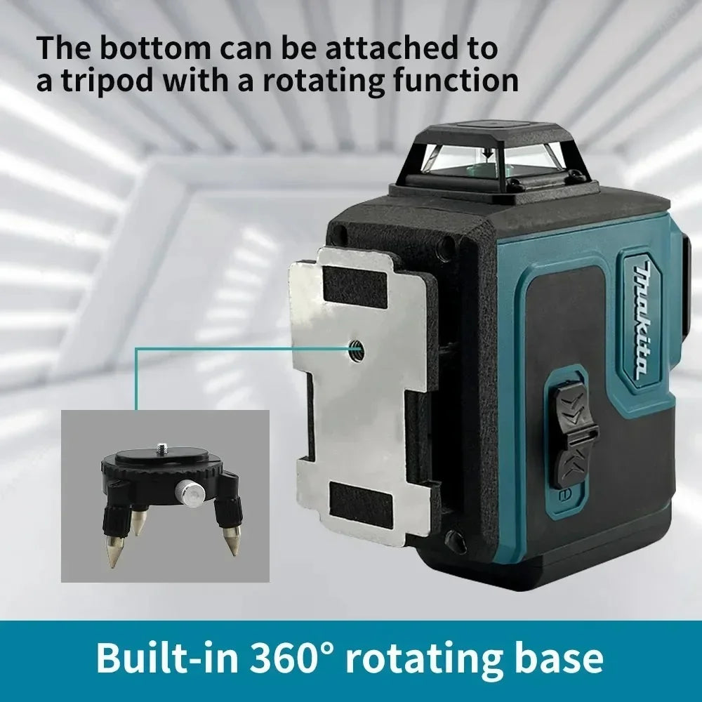 Alloyman Niveau laser 16 lignes AVEC TREPIED auto-nivelant 4 x 360 ° laser vert avec 2 piles au lithium rechargeables