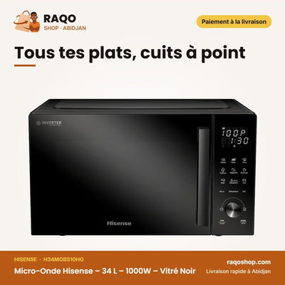Micro-Onde Hisense – 34 L – 1000W – Vitré Noir | H34MOBS10HG