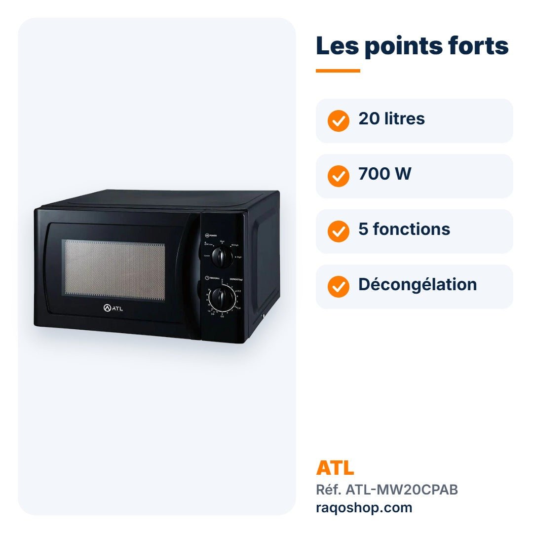 Micro-ondes ATL 20L 700W noir – ATL-MW20CPAB - RAQO