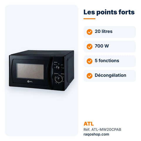 Micro-ondes ATL 20L 700W noir – ATL-MW20CPAB - RAQO