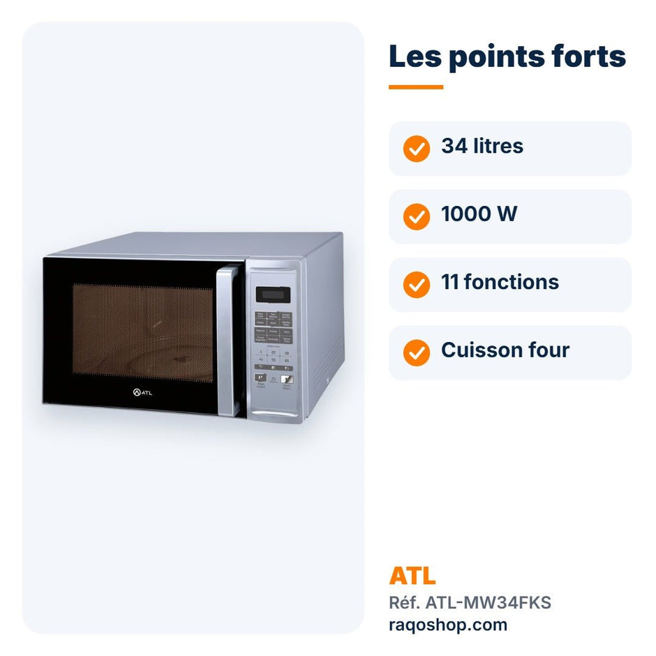 Micro-ondes four ATL 34L 1000W silver – ATL-MW34FKS - RAQO