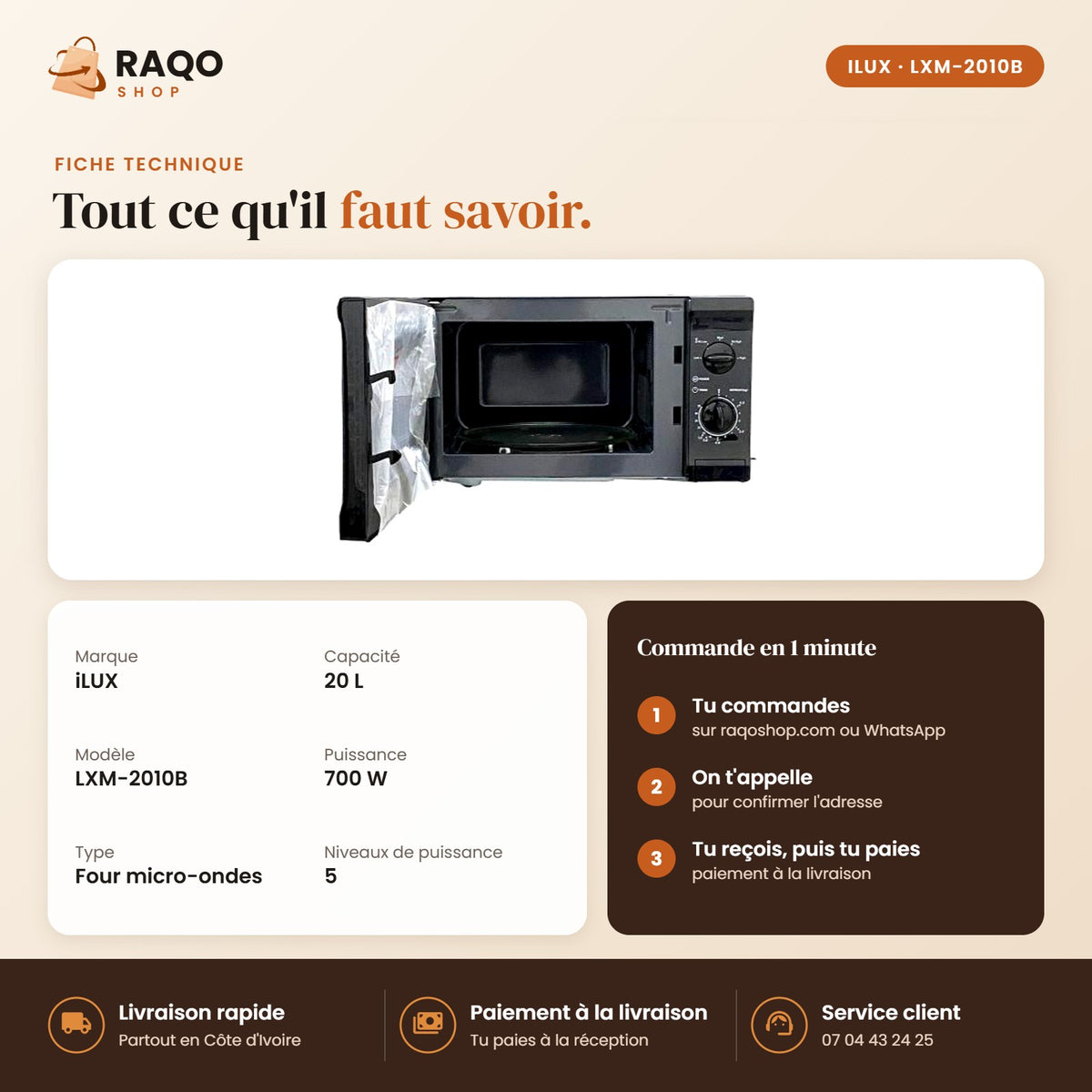 Micro-ondes iLUX – 20 L - RAQO (fiche technique)