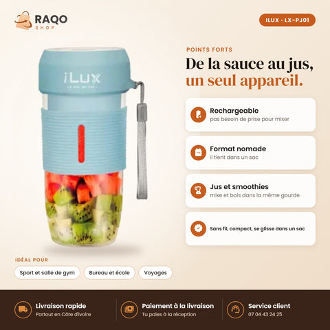 Mini Blender Portable iLUX – 450 ml - RAQO (points forts)