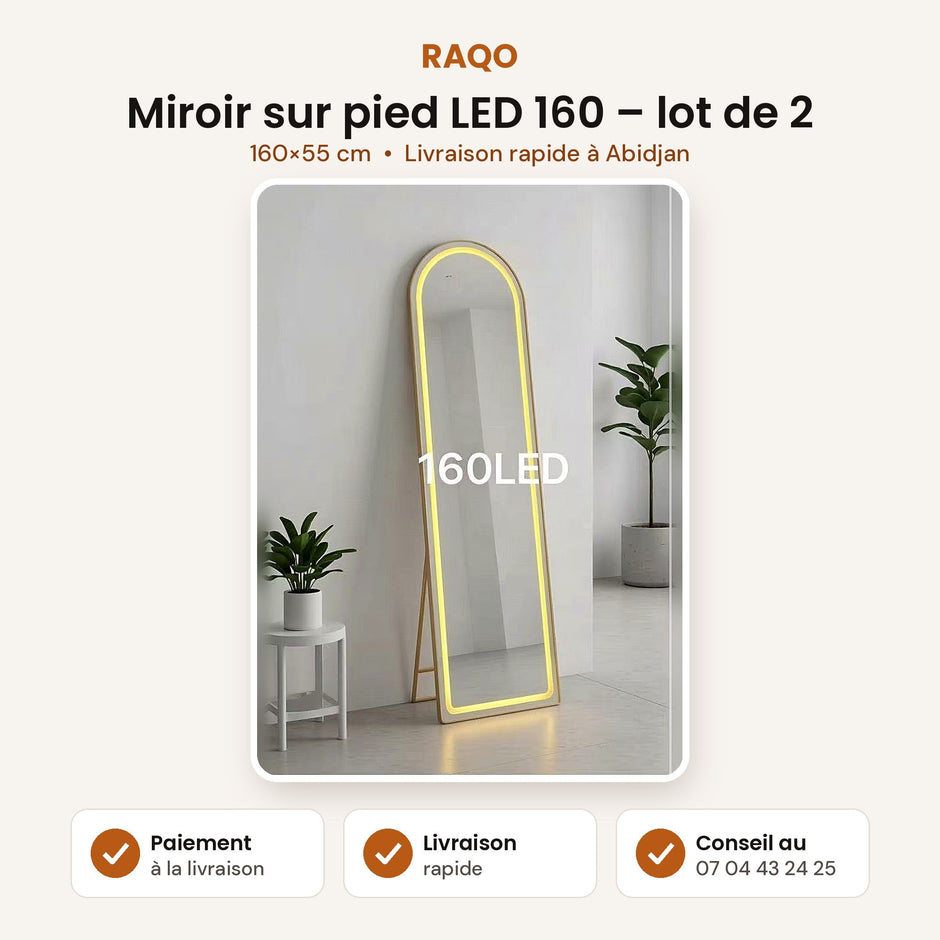 Miroir sur pied LED 160 – lot de 2 - RAQO