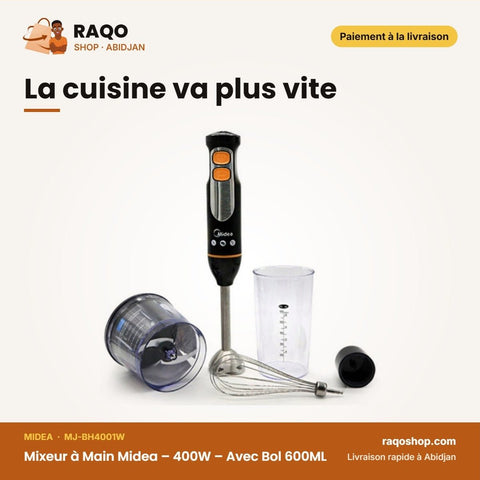 Mixeur à Main Midea – 400W – Avec Bol 600ML – Variable Speed | MJ-BH4001W - RAQO
