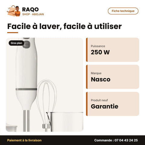 Mixeur à Main Nasco 250W – 2VIT. – Plast Body avec 1 Kit D'acc. 6PC | MIXER_HB6063KA-GS - RAQO