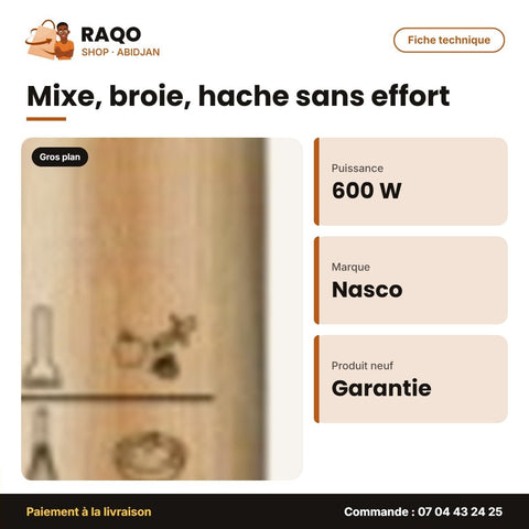 Mixeur à Main Nasco 600W 700ML Plast Body – 2VIT. – Revet. en Bois 6PC | MIXER_HB5010KB-GS - RAQO