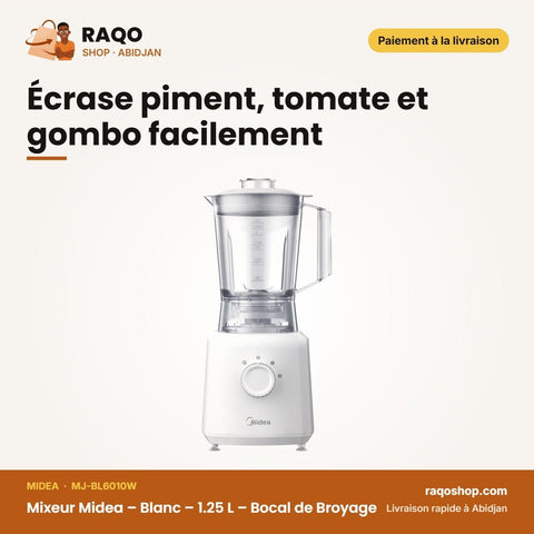 Mixeur Midea – Blanc – 1.25 L – Bocal de Broyage | MJ-BL6010W - RAQO